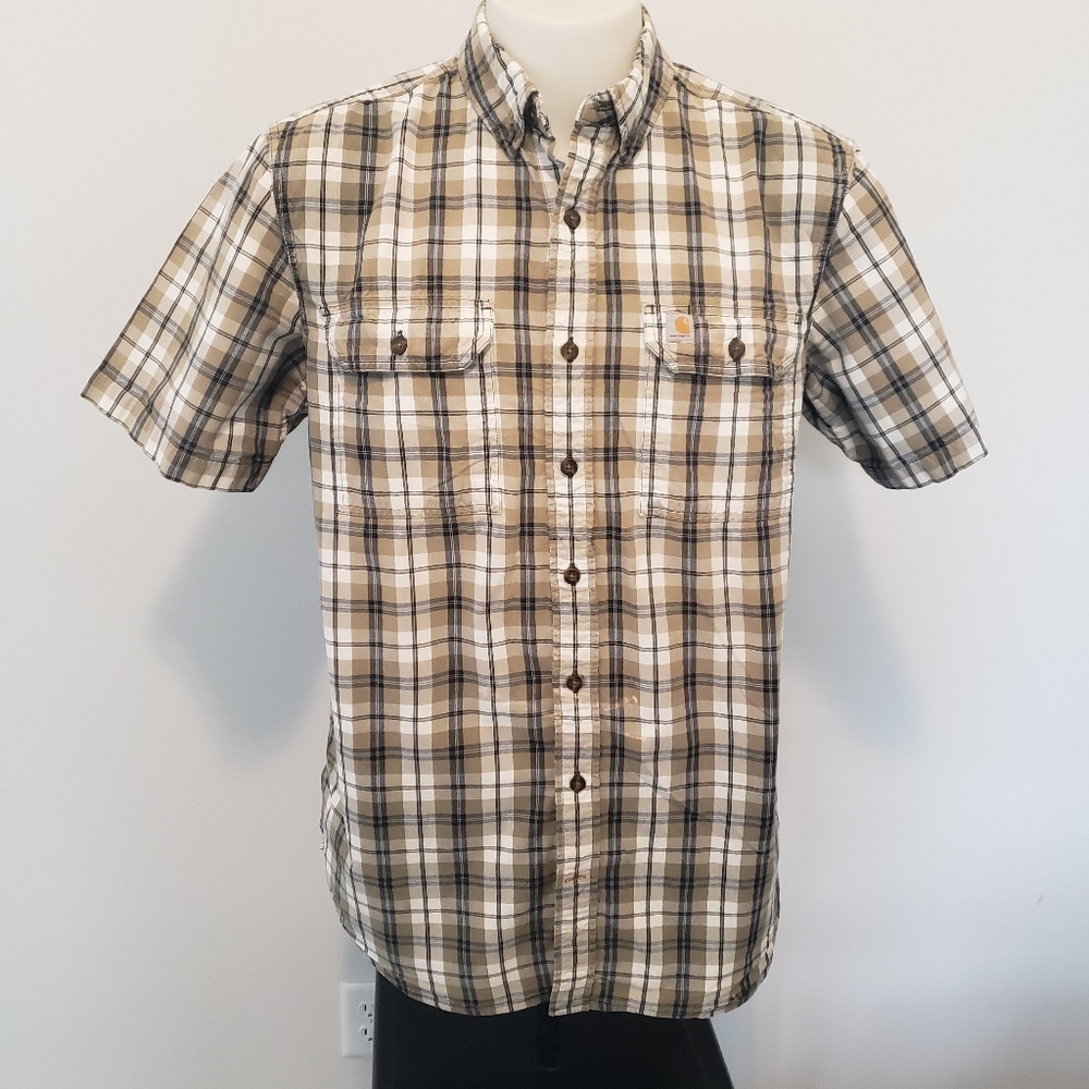 Carhartt Mens Loose Fit Midweight  Short Sleeve Outdoor Plaid Utility Work Shirt